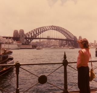 Jackie by Sydney Harbour Bridge, Jan '82.