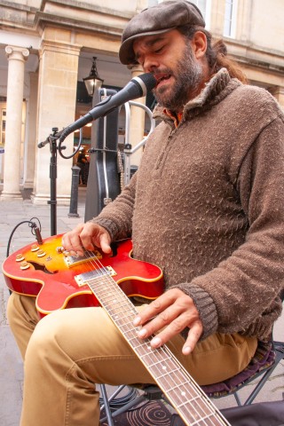 Adam, the brilliant busker, Bath, 2025.