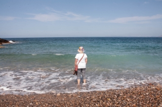 Pip and the sea, Afrata Beach, Crete, '23.