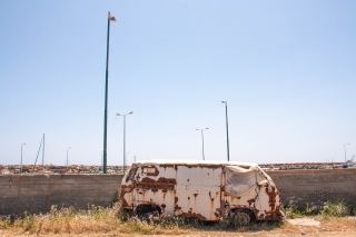 Rusting hulk, harbour area, Paleohora, Crete, '23.