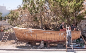 Family repairing boat, Paleohora, Crete, '23.