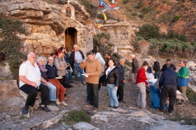 Nikos and friends celebrating at the 'Rock Church',  Ravdoucha, Crete, '23.