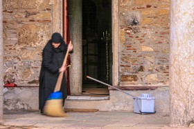 Nun sweeping Mystra, Greece.