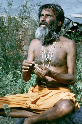 Sadhu rolling joint.