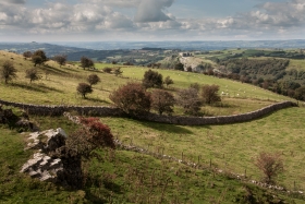 Carreg Cennen Castle in the landscape, Wales, '21.